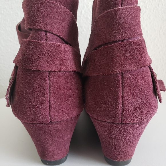 #Nine West Lina Women Burgundy Suede Wedges Booties - Picture 15 of 16